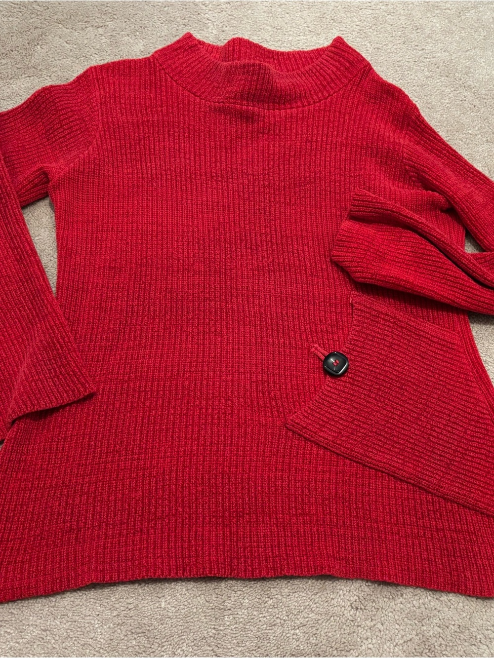Willow Womens Medium Red Ribbed Sweater Cotton Button Pocket